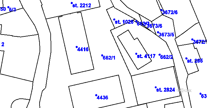 Parcela st. 662 v KÚ Lanškroun, Katastrální mapa
