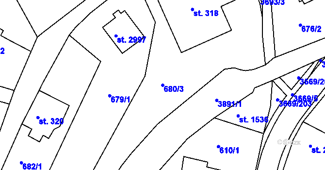 Parcela st. 680/3 v KÚ Lanškroun, Katastrální mapa