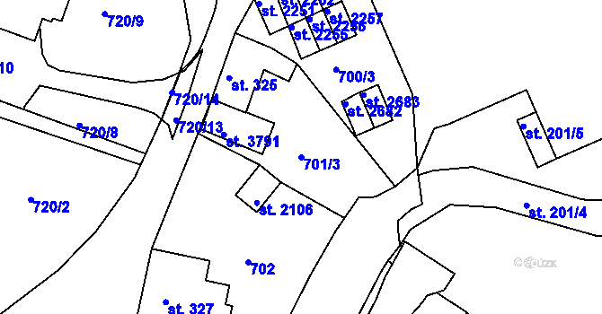 Parcela st. 701/3 v KÚ Lanškroun, Katastrální mapa