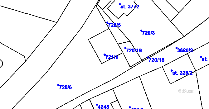Parcela st. 721/1 v KÚ Lanškroun, Katastrální mapa