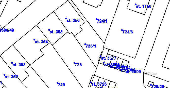 Parcela st. 725/1 v KÚ Lanškroun, Katastrální mapa