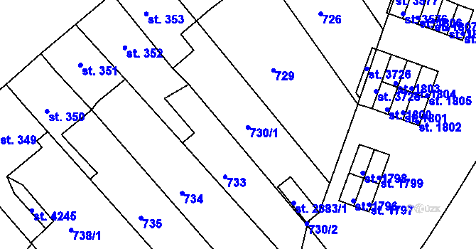 Parcela st. 730 v KÚ Lanškroun, Katastrální mapa