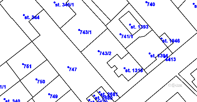 Parcela st. 743/2 v KÚ Lanškroun, Katastrální mapa