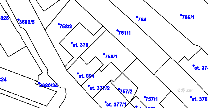 Parcela st. 758/1 v KÚ Lanškroun, Katastrální mapa