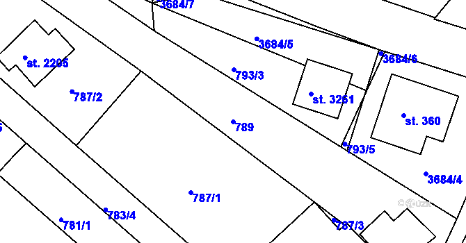Parcela st. 789 v KÚ Lanškroun, Katastrální mapa