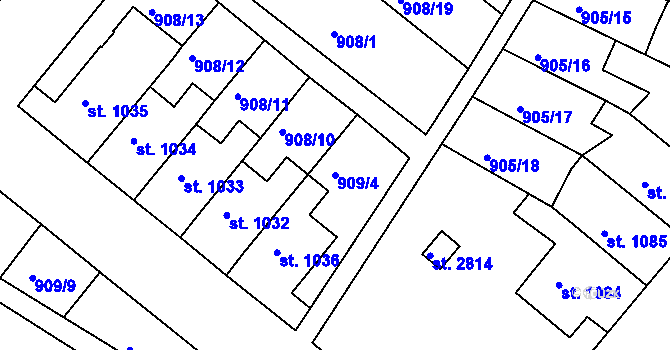 Parcela st. 909/4 v KÚ Lanškroun, Katastrální mapa