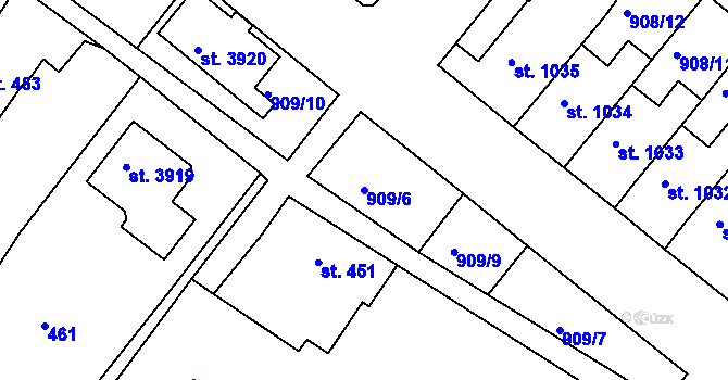 Parcela st. 909/6 v KÚ Lanškroun, Katastrální mapa