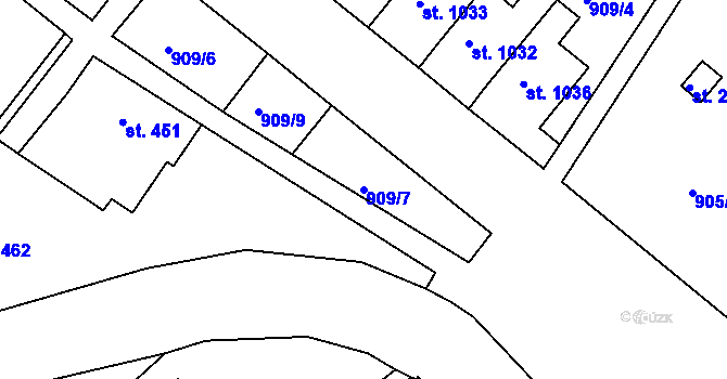 Parcela st. 909/7 v KÚ Lanškroun, Katastrální mapa