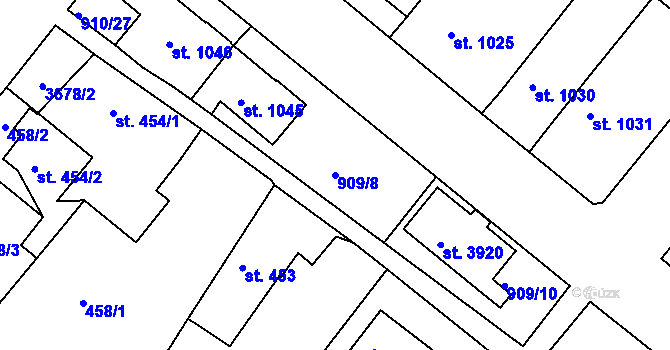 Parcela st. 909/8 v KÚ Lanškroun, Katastrální mapa