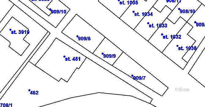 Parcela st. 909/9 v KÚ Lanškroun, Katastrální mapa