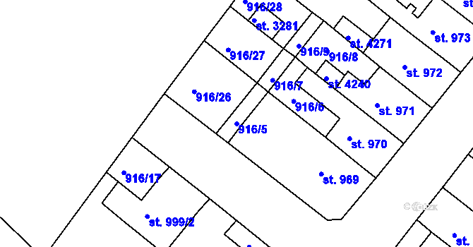 Parcela st. 916/5 v KÚ Lanškroun, Katastrální mapa
