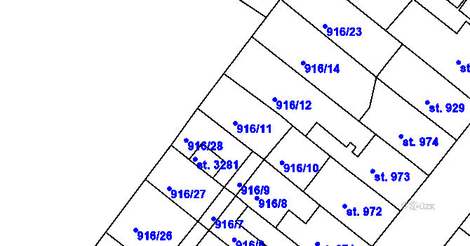 Parcela st. 916/11 v KÚ Lanškroun, Katastrální mapa