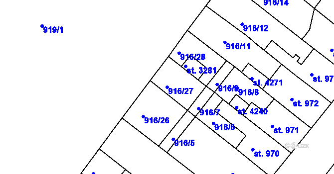 Parcela st. 916/27 v KÚ Lanškroun, Katastrální mapa