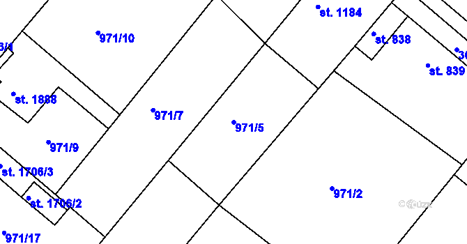 Parcela st. 971/5 v KÚ Lanškroun, Katastrální mapa