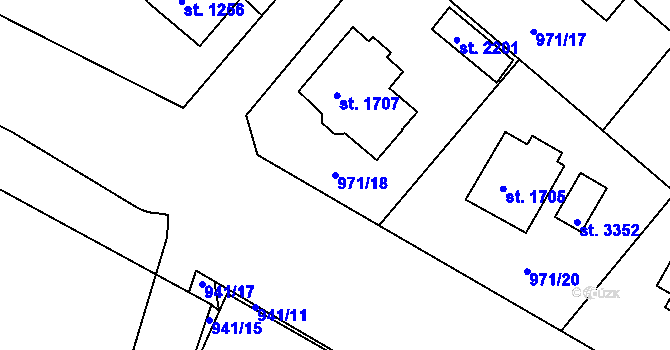Parcela st. 971/18 v KÚ Lanškroun, Katastrální mapa
