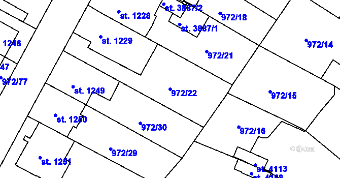 Parcela st. 972/22 v KÚ Lanškroun, Katastrální mapa
