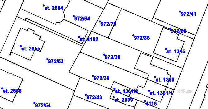 Parcela st. 972/38 v KÚ Lanškroun, Katastrální mapa