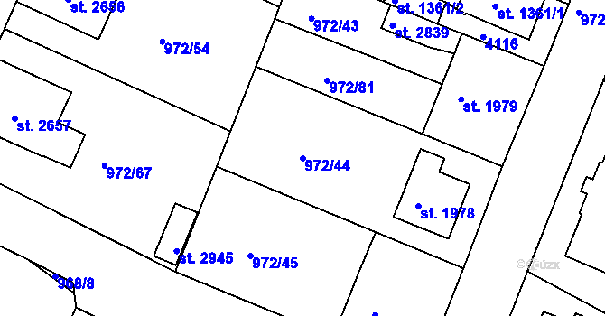 Parcela st. 972/44 v KÚ Lanškroun, Katastrální mapa