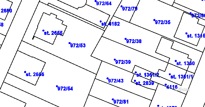 Parcela st. 972/52 v KÚ Lanškroun, Katastrální mapa