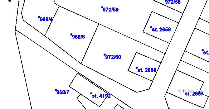 Parcela st. 972/60 v KÚ Lanškroun, Katastrální mapa