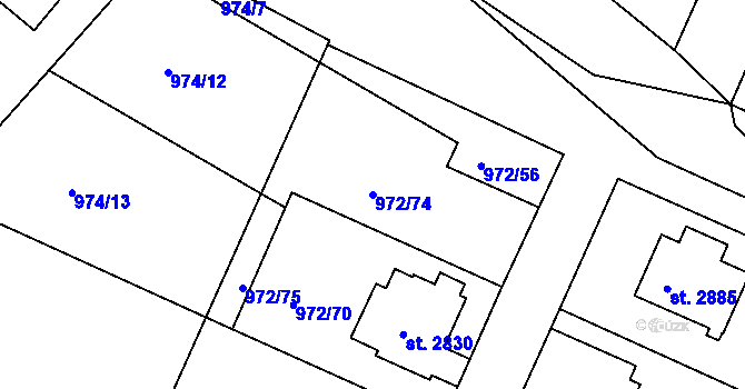 Parcela st. 972/74 v KÚ Lanškroun, Katastrální mapa