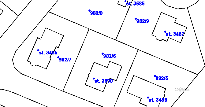 Parcela st. 982/6 v KÚ Lanškroun, Katastrální mapa