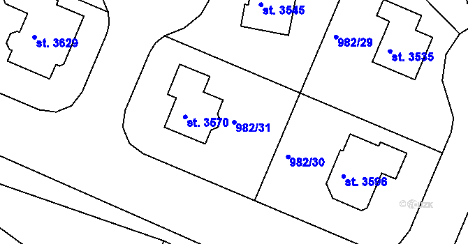 Parcela st. 982/31 v KÚ Lanškroun, Katastrální mapa