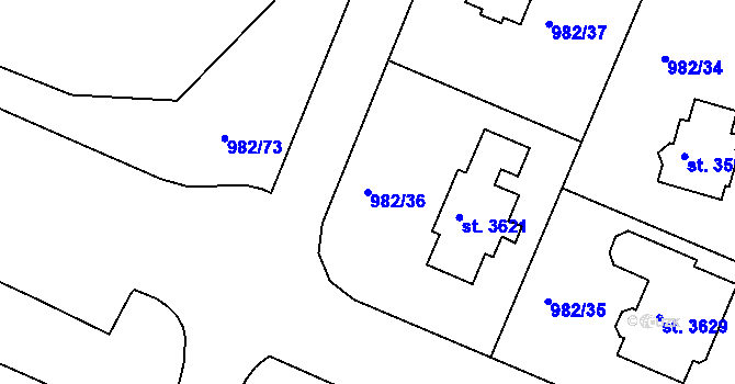 Parcela st. 982/36 v KÚ Lanškroun, Katastrální mapa