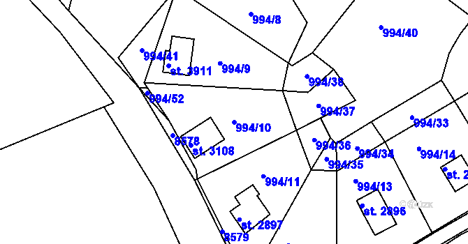 Parcela st. 994/10 v KÚ Lanškroun, Katastrální mapa