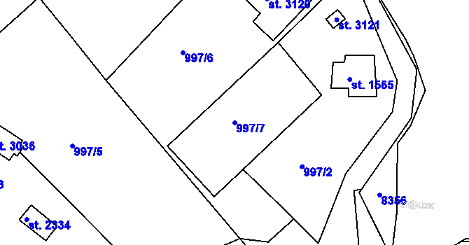 Parcela st. 997/7 v KÚ Lanškroun, Katastrální mapa