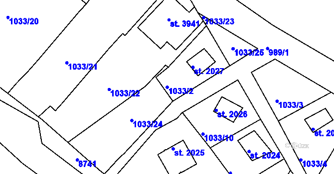 Parcela st. 1033/2 v KÚ Lanškroun, Katastrální mapa