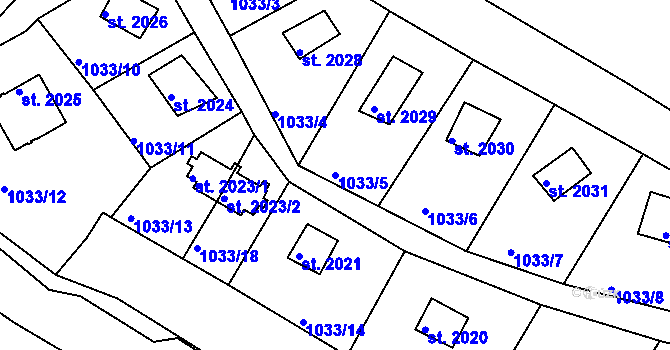Parcela st. 1033/5 v KÚ Lanškroun, Katastrální mapa