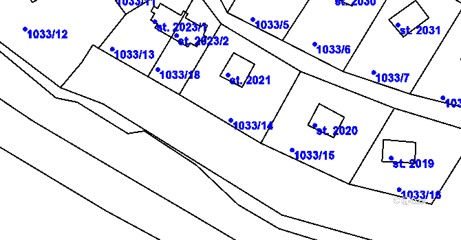 Parcela st. 1033/14 v KÚ Lanškroun, Katastrální mapa