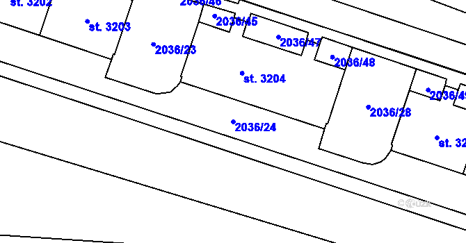 Parcela st. 2036/24 v KÚ Lanškroun, Katastrální mapa