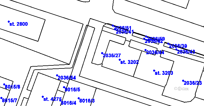 Parcela st. 2036/27 v KÚ Lanškroun, Katastrální mapa