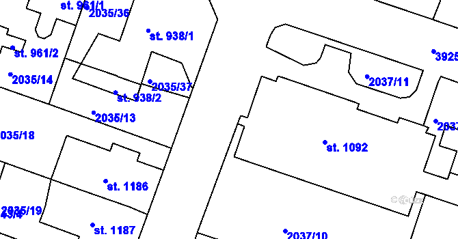 Parcela st. 2036/29 v KÚ Lanškroun, Katastrální mapa