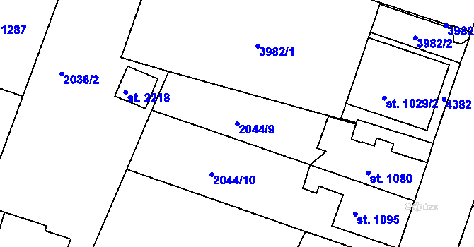 Parcela st. 2044/9 v KÚ Lanškroun, Katastrální mapa
