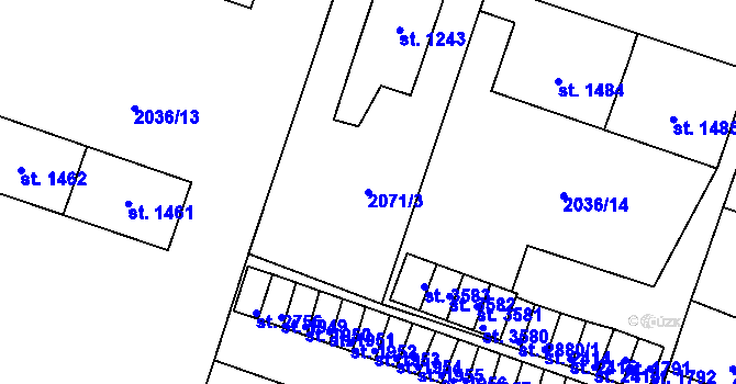 Parcela st. 2071/3 v KÚ Lanškroun, Katastrální mapa
