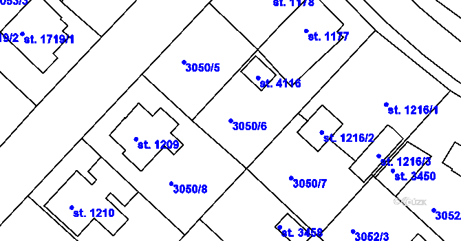 Parcela st. 3050/6 v KÚ Lanškroun, Katastrální mapa