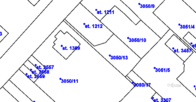 Parcela st. 3050/15 v KÚ Lanškroun, Katastrální mapa