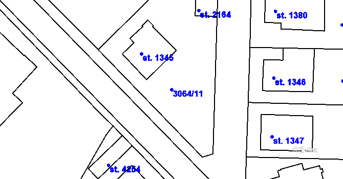 Parcela st. 3064/11 v KÚ Lanškroun, Katastrální mapa
