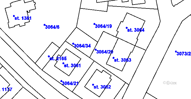 Parcela st. 3064/20 v KÚ Lanškroun, Katastrální mapa