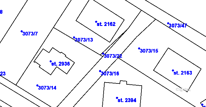 Parcela st. 3073/22 v KÚ Lanškroun, Katastrální mapa