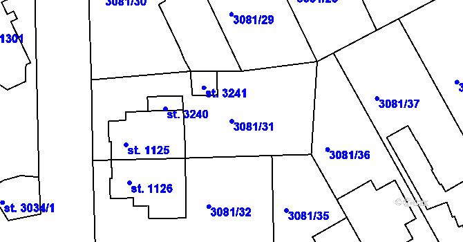 Parcela st. 3081/31 v KÚ Lanškroun, Katastrální mapa