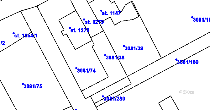Parcela st. 3081/38 v KÚ Lanškroun, Katastrální mapa