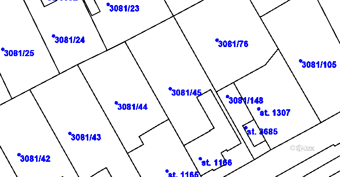 Parcela st. 3081/45 v KÚ Lanškroun, Katastrální mapa