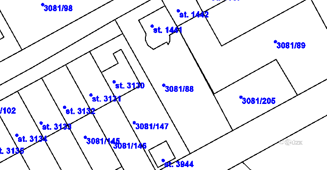 Parcela st. 3081/88 v KÚ Lanškroun, Katastrální mapa