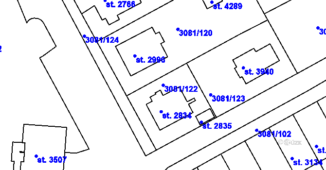 Parcela st. 3081/122 v KÚ Lanškroun, Katastrální mapa
