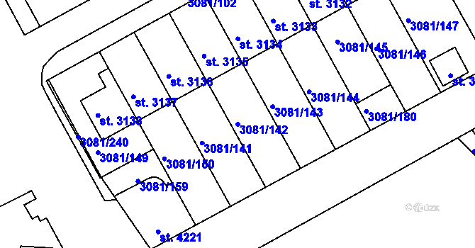 Parcela st. 3081/142 v KÚ Lanškroun, Katastrální mapa