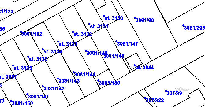 Parcela st. 3081/146 v KÚ Lanškroun, Katastrální mapa